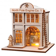 Ginger Cottages Wooden Ornament - North Pole Engine Co. Firehouse